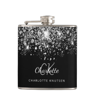 Schwarzes Silber-Glitter-Besten-Freundinnen-Monogr Flachmann