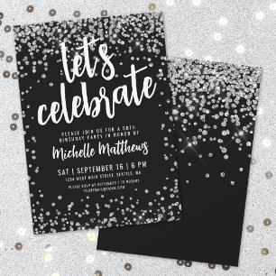Schwarzes Silber Glitter Geburtstag für jedes Alte Einladung