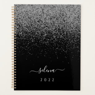 Schwarzes Silber Glitter Girly Monogramm Planer