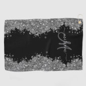 Schwarzes Silber Glitter Grau Modernes Monogramm Golfhandtuch (Horizontal)