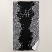 Schwarzes Silber Glitter Grau Modernes Monogramm Strandtuch (Vorderseite)