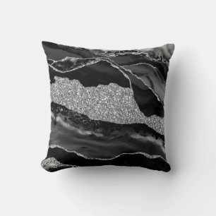 Schwarzes Silber Glitter Luxus Achat Geode Kissen