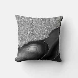 Schwarzes Silber Glitter Luxus Achat Geode Kissen