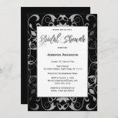 Schwarzes Silber Grau Weiß Elegantes Brautparty Einladung (Vorne/Hinten)