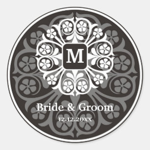 Schwarzes Silber Initial M Monogram Siegel Gastges Runder Aufkleber