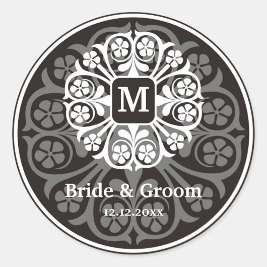 Schwarzes Silber Initial M Monogram Siegel Gastges Runder Aufkleber (Vorderseite)