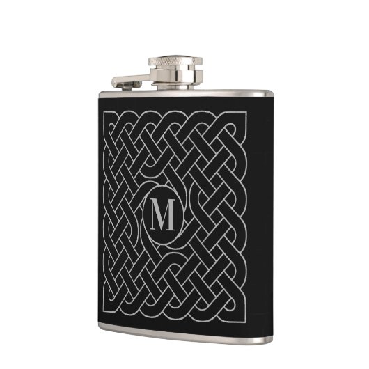 Schwarzes Silber keltisches Knot Monogramm Flachmann (Links)