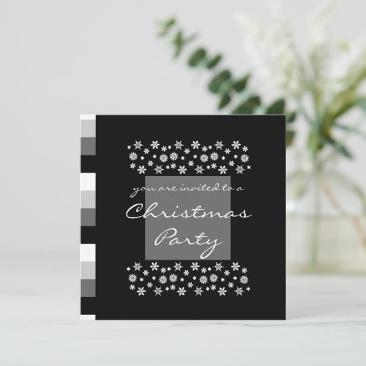 Schwarzes Silber Weiße Weihnachtszeit Party Einlad Einladung (Stehend Vorderseite)