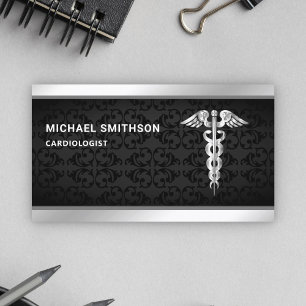 Schwarzes silbernes Caduceus-Symbol Medizinischer Visitenkarte