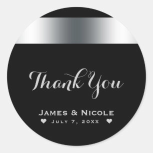Schwarzes & Silbernes Elegantes Chic-Dinnerparty-G Runder Aufkleber