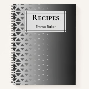 Schwarzes silbernes geometrisches Rezeptjournal mi Notizblock