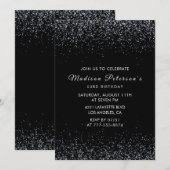 Schwarzes silbernes Glitter Glam Chic 53. Geburtst Einladung (Vorne/Hinten)