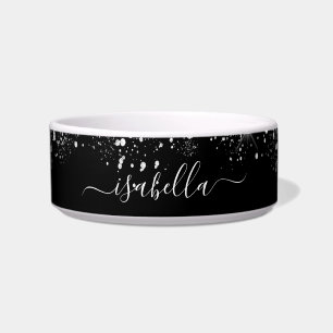 Schwarzes silbernes Glitter-Namensschrift Napf
