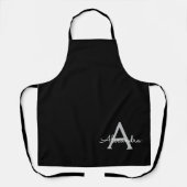 Schwarzes silbernes modernes Skript girly Monogram Schürze (Vorderseite)