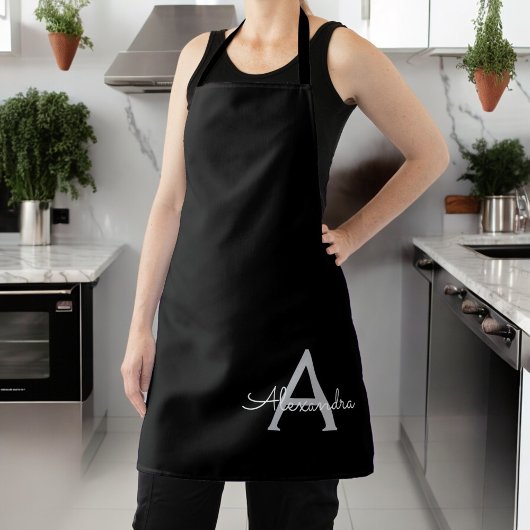 Schwarzes silbernes modernes Skript girly Monogram Schürze