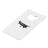 Schwarzes Silhouette-Fliegen Flugzeug-klassisches Geldbeutel Flaschenöffner (Vorderseite Schrägansicht)