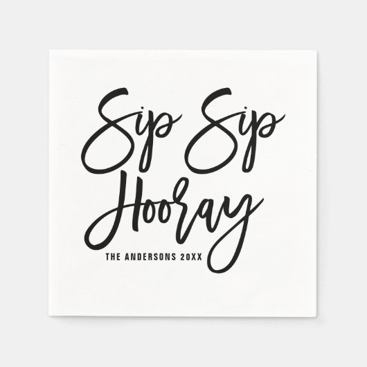 Schwarzes Sip Hooray Handschrift Papier Serviette (Vorderseite)