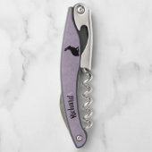 Schwarzes Sitzen Silhouette Kaninchen auf Lila Lic Kellnermesser (Rückseite)