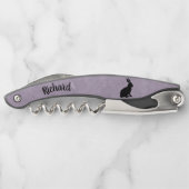 Schwarzes Sitzen Silhouette Kaninchen auf Lila Lic Kellnermesser (Rückseite)