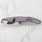 Schwarzes Sitzen Silhouette Kaninchen auf Lila Lic Kellnermesser (Vorderseite)