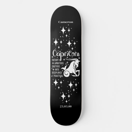 Schwarzes Skateboard mit Capricorn-Symbol (Vorderseite)