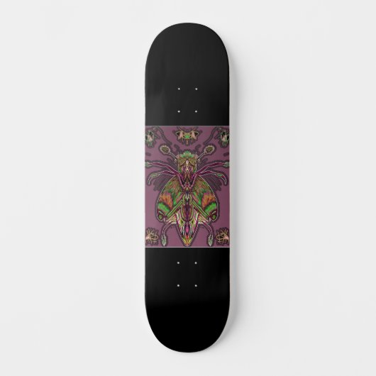 Schwarzes Skateboard mit neonfarbenem Insekt (Vorderseite)