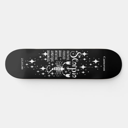 Schwarzes Skateboard mit Scorpio-Symbol (Horizontal)