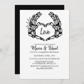 Schwarzes Skeleton Handherz mit Hochzeitsrennen Einladung (Vorne/Hinten)