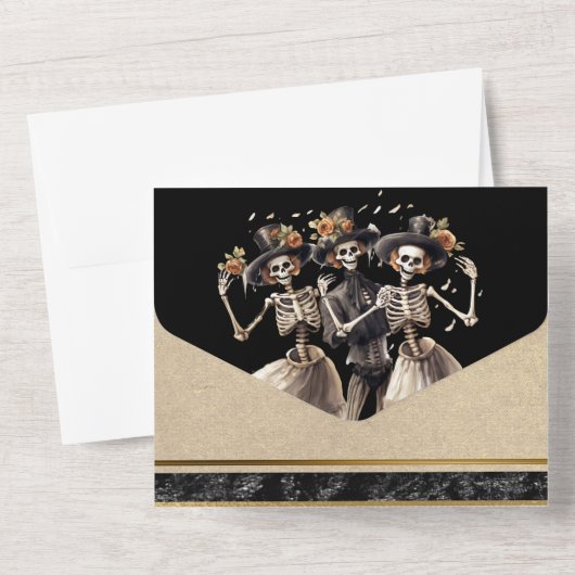 Schwarzes Skelett Bräutigam gotische Hochzeit All In One Einladung (Rückseite)