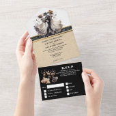 Schwarzes Skelett Bräutigam gotische Hochzeit All In One Einladung (Abreißtisch)