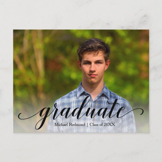 Schwarzes Skript-Abschluss SAVE THE DATE Postkarte (Vorderseite)