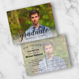 Schwarzes Skript-Abschluss SAVE THE DATE Postkarte