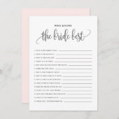 Schwarzes Skript, das das Bride Best Shower Game k Begleitkarte (Vorne/Hinten)