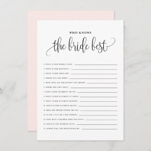 Schwarzes Skript, das das Bride Best Shower Game k Begleitkarte (Vorne/Hinten)