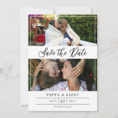 Schwarzes Skript Doppelseitige Fotos Save the Date (Vorderseite)