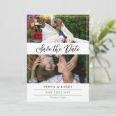 Schwarzes Skript Doppelseitige Fotos Save the Date (Stehend Vorderseite)