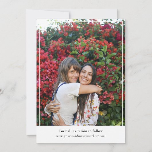 Schwarzes Skript Doppelseitige Fotos Save the Date (Rückseite)