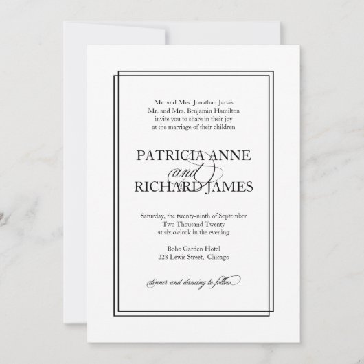 Schwarzes Skript Einfaches Elegant feierliche Hoch Einladung (Vorderseite)