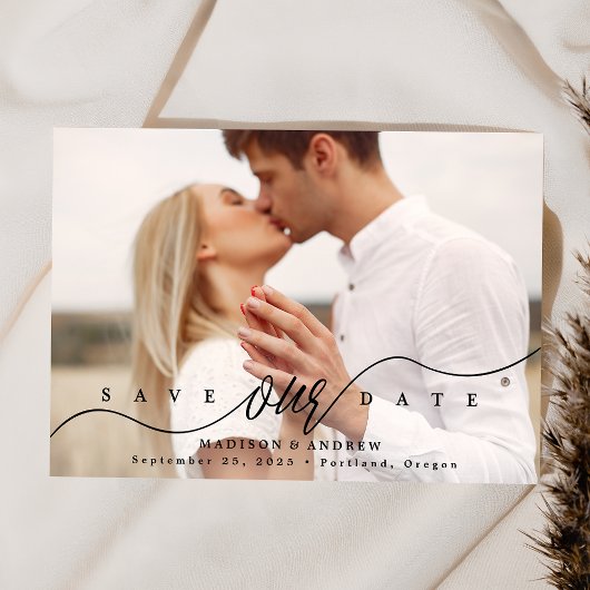 Schwarzes Skript-Foto geblüht Save The Date