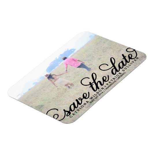 Schwarzes Skript-Foto Speichern Sie die Datumsmagn Magnet (Linke Seite)