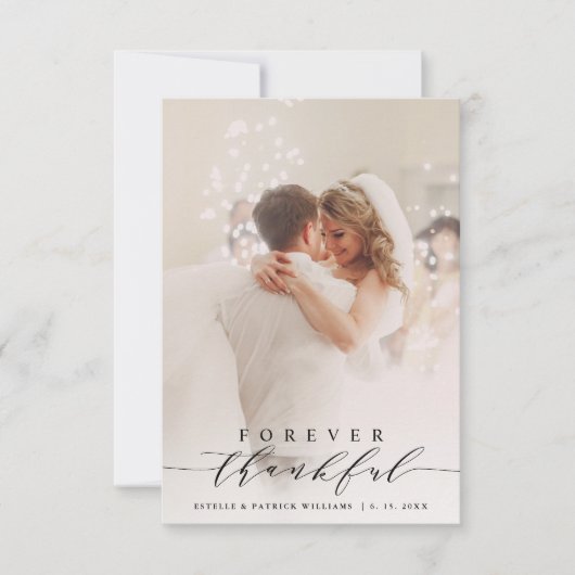 Schwarzes Skript für immer Glücklicherweise Hochze Dankeskarte (Vorderseite)