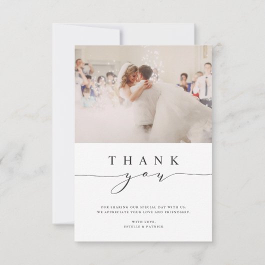 Schwarzes Skript für immer Glücklicherweise Hochze Dankeskarte (Rückseite)