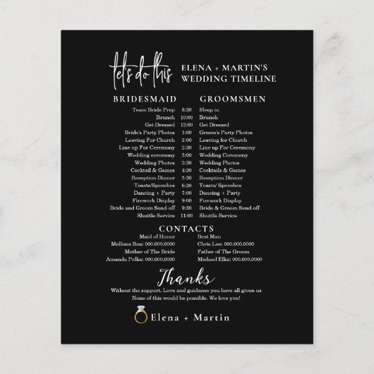 Schwarzes Skript Minimale Hochzeitstagszeit (Rückseite)