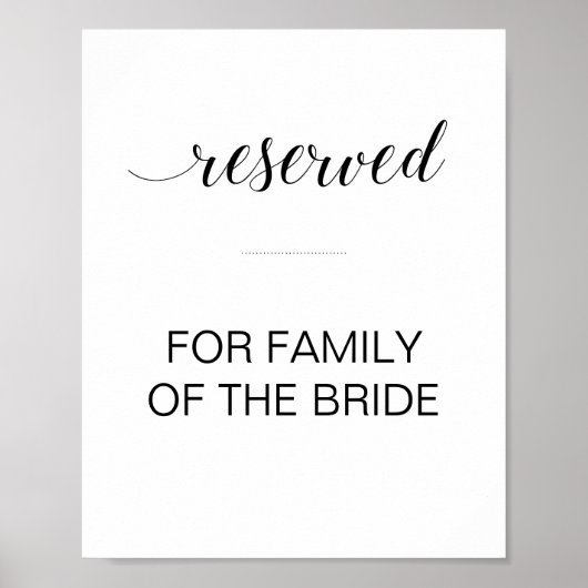 Schwarzes Skript reserviert Table Wedding Sign Poster (Vorne)