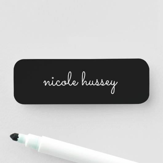 Schwarzes Skript | Stilvolle Monogram Moderne Mini Namensschild (Beispiel)