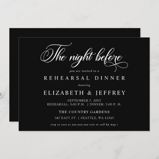 Schwarzes Skript The Night Before Probe Dinner Einladung (Vorne/Hinten)