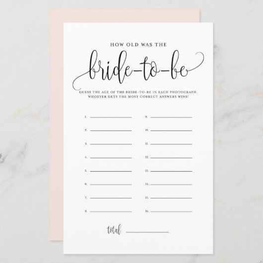 Schwarzes Skript wie alt war das Brautduschenspiel (Vorne/Hinten)