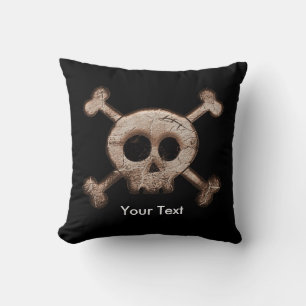 Schwarzes Skull & Bones-Wurfkissen mit Distressed- Kissen
