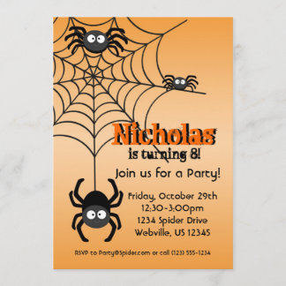 Schwarzes Spinnen-Netz orange Hallowen Party laden Einladung