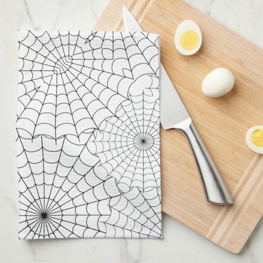Schwarzes Spinnennetz Halloween Geschirrtuch (Viertel Falte)